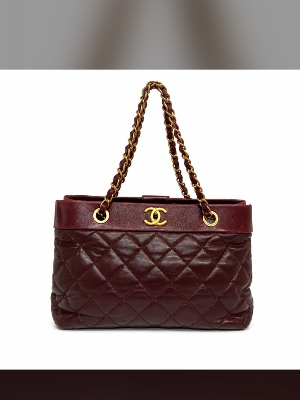 CHANEL Burgundy Quilted Leather Shoulder Bag with Gold Chain Straps